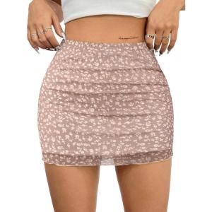 imageAvanova Women Mesh Bodycon Mini Skirt High Waist Ruched Summer Short SkirtApricot Floral
