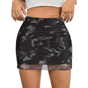 imageAvanova Women Mesh Bodycon Mini Skirt High Waist Ruched Summer Short SkirtBack W
