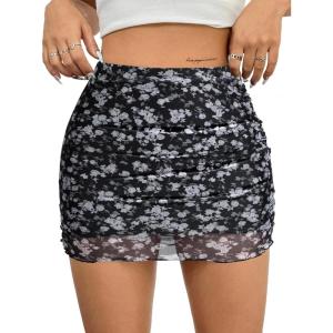 imageAvanova Women Mesh Bodycon Mini Skirt High Waist Ruched Summer Short SkirtBlack Lx02