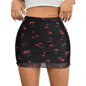 imageAvanova Women Mesh Bodycon Mini Skirt High Waist Ruched Summer Short SkirtBlack Lx03