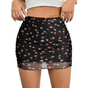 imageAvanova Women Mesh Bodycon Mini Skirt High Waist Ruched Summer Short SkirtBlack Lx05