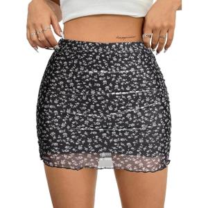 imageAvanova Women Mesh Bodycon Mini Skirt High Waist Ruched Summer Short SkirtBlack Lx06