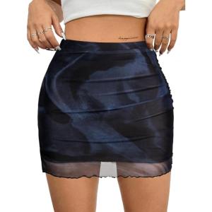 imageAvanova Women Mesh Bodycon Mini Skirt High Waist Ruched Summer Short SkirtBlack Lx07