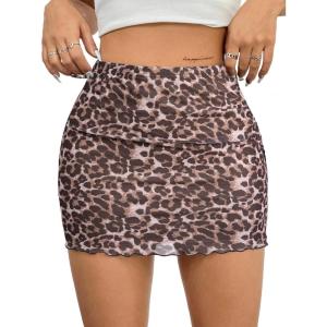 imageAvanova Women Mesh Bodycon Mini Skirt High Waist Ruched Summer Short SkirtBrown Leopard
