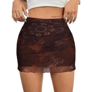imageAvanova Women Mesh Bodycon Mini Skirt High Waist Ruched Summer Short SkirtBrown Lx01