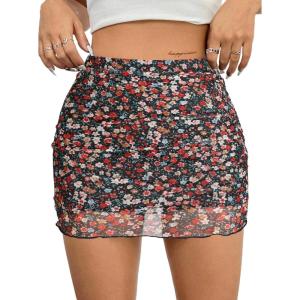 imageAvanova Women Mesh Bodycon Mini Skirt High Waist Ruched Summer Short SkirtDisty Multicolor
