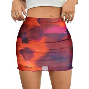 imageAvanova Women Mesh Bodycon Mini Skirt High Waist Ruched Summer Short SkirtMulticolor