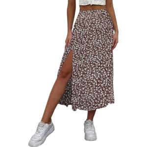 imageAvanova Womens Boho Leopard Print Thigh High Waist A Line Split Midi SkirtA Coffee