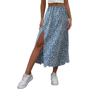imageAvanova Womens Boho Leopard Print Thigh High Waist A Line Split Midi SkirtA Light Blue