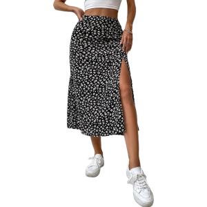 imageAvanova Womens Boho Leopard Print Thigh High Waist A Line Split Midi SkirtB Black