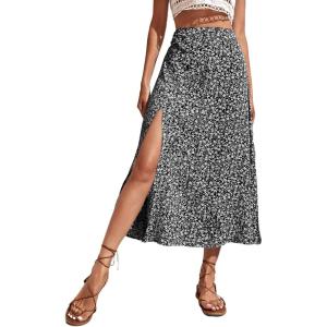 imageAvanova Womens Boho Leopard Print Thigh High Waist A Line Split Midi SkirtBlack