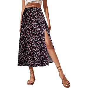 imageAvanova Womens Boho Leopard Print Thigh High Waist A Line Split Midi SkirtBlack Floral