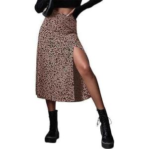 imageAvanova Womens Boho Leopard Print Thigh High Waist A Line Split Midi SkirtBrown