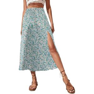imageAvanova Womens Boho Leopard Print Thigh High Waist A Line Split Midi SkirtFloral Green D