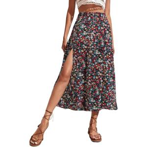 imageAvanova Womens Boho Leopard Print Thigh High Waist A Line Split Midi SkirtFloral Muticolor