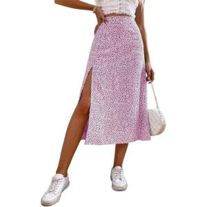 imageAvanova Womens Boho Leopard Print Thigh High Waist A Line Split Midi SkirtFloral Pink B