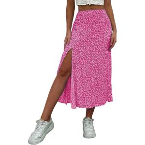 imageAvanova Womens Boho Leopard Print Thigh High Waist A Line Split Midi SkirtFloral Red a