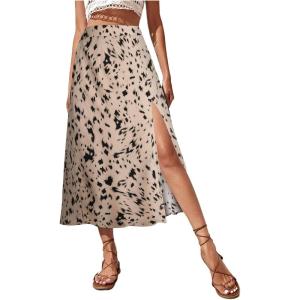 imageAvanova Womens Boho Leopard Print Thigh High Waist A Line Split Midi SkirtKhaki Leopard