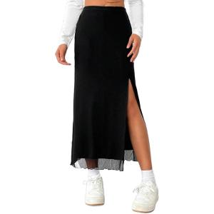 imageAvanova Womens Mesh Slit Split Long Skirts High Waisted Sexy Summer Maxi SkirtsBlack