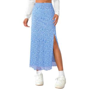 imageAvanova Womens Mesh Slit Split Long Skirts High Waisted Sexy Summer Maxi SkirtsBlue Floral