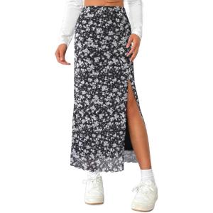 imageAvanova Womens Mesh Slit Split Long Skirts High Waisted Sexy Summer Maxi SkirtsFloral Black