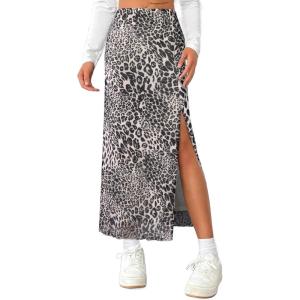 imageAvanova Womens Mesh Slit Split Long Skirts High Waisted Sexy Summer Maxi SkirtsLeopard Brown