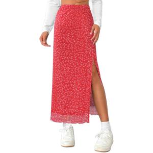 imageAvanova Womens Mesh Slit Split Long Skirts High Waisted Sexy Summer Maxi SkirtsRed Floral