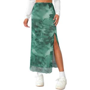 imageAvanova Womens Mesh Slit Split Long Skirts High Waisted Sexy Summer Maxi SkirtsTie Dye Green