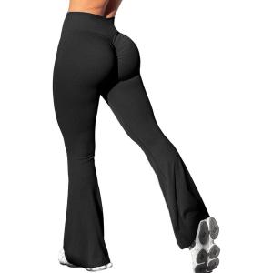 imageBootcut Flare Leggings for Women Tummy Control High Waist Crossover Scrunch Butt Leggings Wide Leg Yoga Pants Black01b0 Scrunch Butt Black