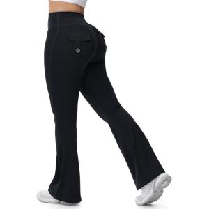 imageTapata Flare Leggings for Women 28303234 Petite Tall Long Inseam Butt Lift Yoga Pants with Pockets Gym Scrunch WorkoutBlack