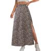 imageAvanova Women Boho Floral Slit Maxi Skirt Split Thigh High Waisted Long Sexy SkirtLeopard Brown