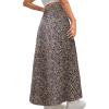 imageAvanova Women Boho Floral Slit Maxi Skirt Split Thigh High Waisted Long Sexy SkirtLeopard Brown