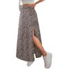 imageAvanova Women Boho Floral Slit Maxi Skirt Split Thigh High Waisted Long Sexy SkirtLeopard Brown