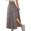 imageAvanova Women Boho Floral Slit Maxi Skirt Split Thigh High Waisted Long Sexy SkirtLeopard Brown