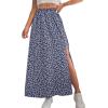imageAvanova Women Boho Floral Slit Maxi Skirt Split Thigh High Waisted Long Sexy SkirtNavy