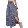 imageAvanova Women Boho Floral Slit Maxi Skirt Split Thigh High Waisted Long Sexy SkirtNavy