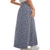 imageAvanova Women Boho Floral Slit Maxi Skirt Split Thigh High Waisted Long Sexy SkirtNavy