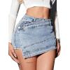 imageAvanova Women Denim Mini Skirt Jean Skort Sexy High Waisted Asymmetrical Stretch Short SkirtsBlue