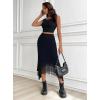 imageAvanova Women Mesh Asymmetrical Mermaid Midi Skirt High Waist Fishtail Long SkirtBlack