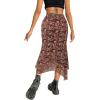 imageAvanova Women Mesh Asymmetrical Mermaid Midi Skirt High Waist Fishtail Long SkirtFloral Brown