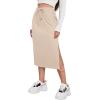 imageAvanova Women Slit Midi Skirt High Waisted Split Summer Casual Drawstring Pockets Sweat SkirtBeige