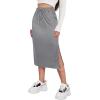imageAvanova Women Slit Midi Skirt High Waisted Split Summer Casual Drawstring Pockets Sweat SkirtGrey
