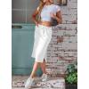 imageAvanova Women Slit Midi Skirt High Waisted Split Summer Casual Drawstring Pockets Sweat SkirtWhite
