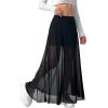 imageAvanova Womens Sheer Mesh High Waist Maxi Skirts A Line Flowy Layered Long SkirtBlack