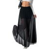 imageAvanova Womens Sheer Mesh High Waist Maxi Skirts A Line Flowy Layered Long SkirtBlack