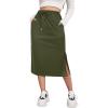 imageAvanova Women Slit Midi Skirt High Waisted Split Summer Casual Drawstring Pockets Sweat SkirtOlive Green