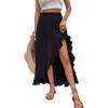imageAvanova Womens Slit Split Ruffle Long Skirts High Waisted Summer Flowy Maxi SkirtsBlack