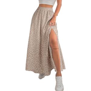 imageAvanova Women Boho Floral Slit Maxi Skirt Split Thigh High Waisted Long Sexy SkirtApricot