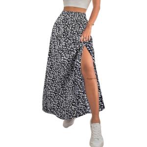 imageAvanova Women Boho Floral Slit Maxi Skirt Split Thigh High Waisted Long Sexy SkirtBlack C
