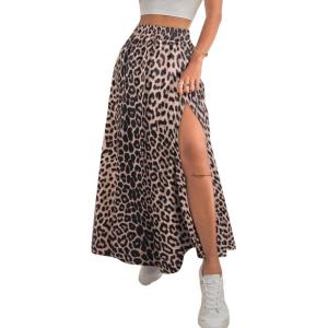 imageAvanova Women Boho Floral Slit Maxi Skirt Split Thigh High Waisted Long Sexy SkirtDark Brown Leopard
